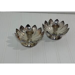 Vintage Candle Holders Silverplate Reed & Barton 3001 Lotus Flower - MCM